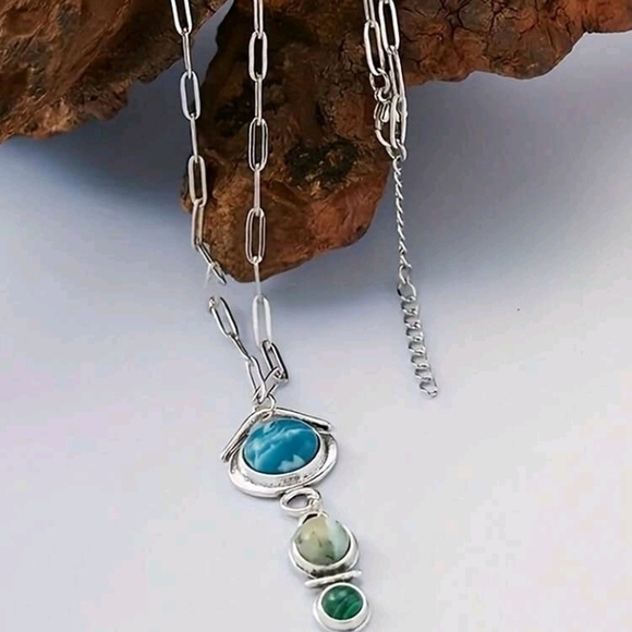 Source Unknown Jewelry - Sterling Silver Turquoise Drop Pendant Necklace